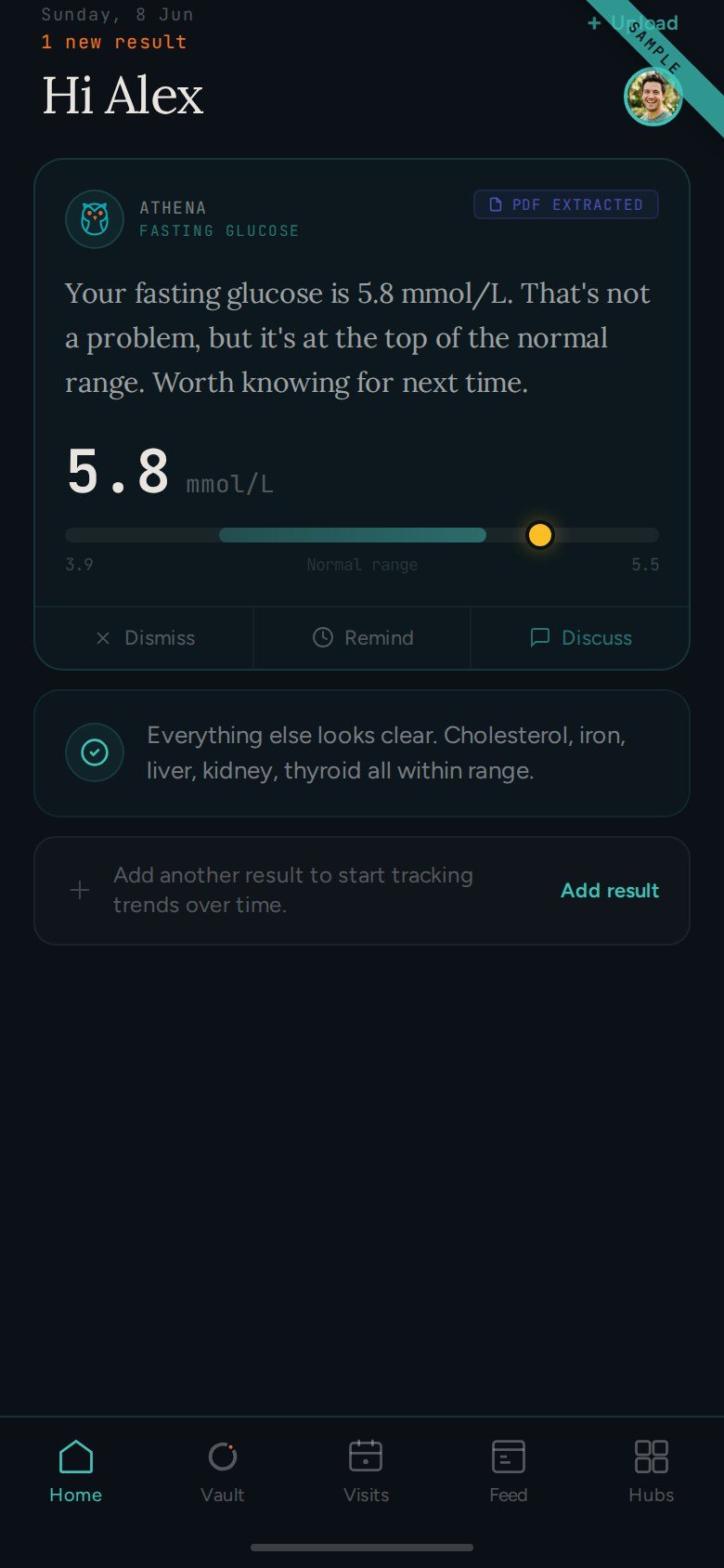 KNOX home screen with an Athena result explanation